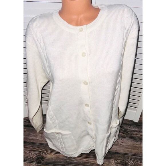 Vtg Cardigan Sweather Women's 1X Cream Buttons Acrylic Classic Elements - Picture 1 of 3